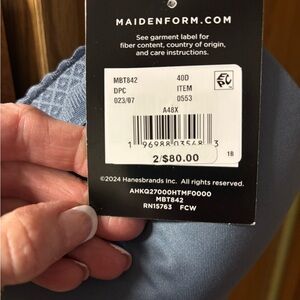 Maidenform 2 pack 40D Wireless T-Shirt Bras- tan plain & Blue w/ lace trim